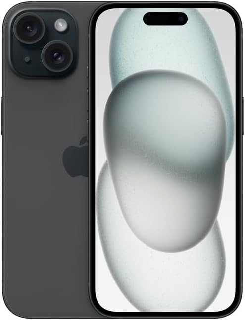 Quanto custaria o primeiro iPhone da Apple hoje, corrigido pela inflação? 2 iPhone 15 preto com 128GB de armazenamento, exibindo a frente e a traseira do aparelho.