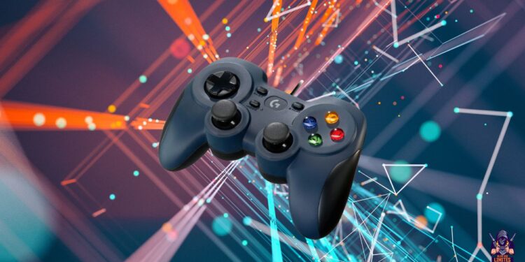 Controle Logitech F310 com fundo gamer futurista em tons neon - review e análise do gamepad para PC by Além dos Limites