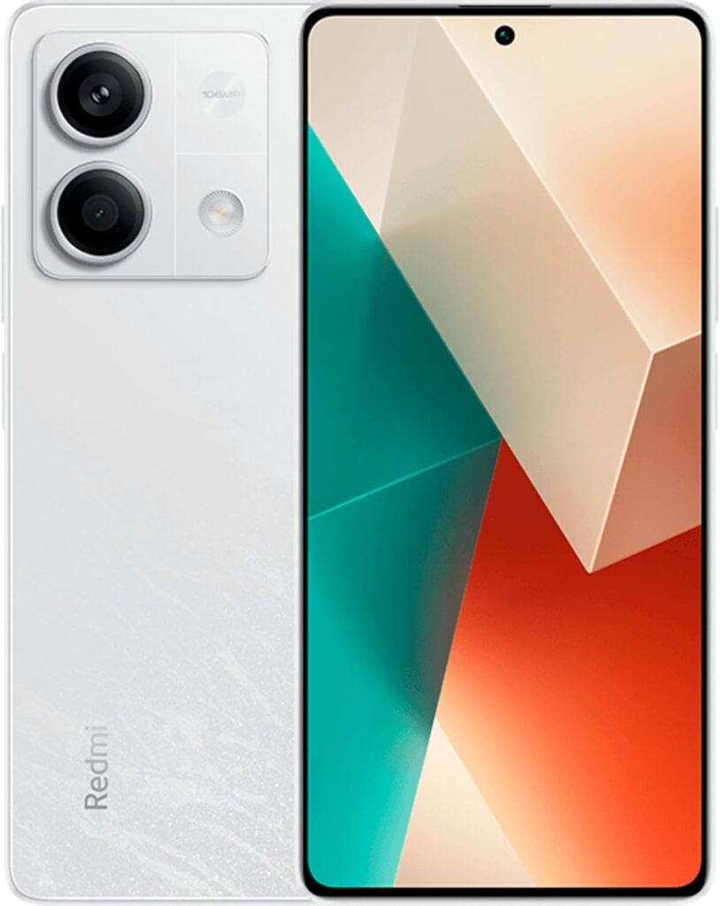 Smartphone Redmi Note 13 5G branco com câmera dupla e tela infinita